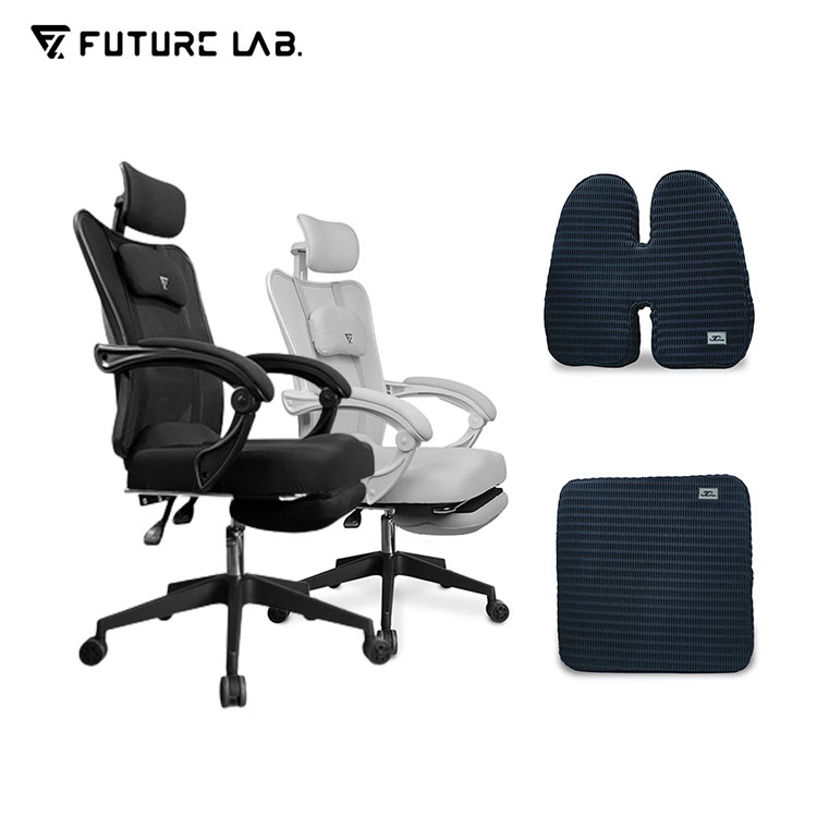 【FUTURE LAB. 未來實驗室】7D人體工學躺椅+【JC TECH.】DE-STRESS工學減壓透氣坐/背墊組