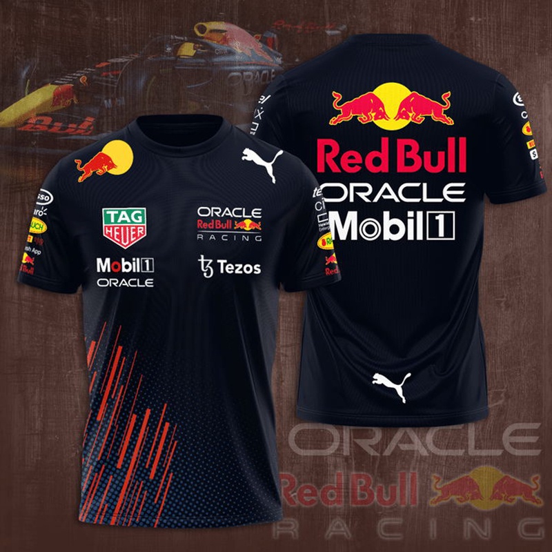 Red Bull F1 賽車服 Verão F1 Team 男式 T 恤 de manga curta 運動男式兒童成人