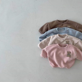 冬季嬰兒長袖襯衫可愛熊圖案保暖嬰兒襯衫嬰兒上衣 0-2 歲