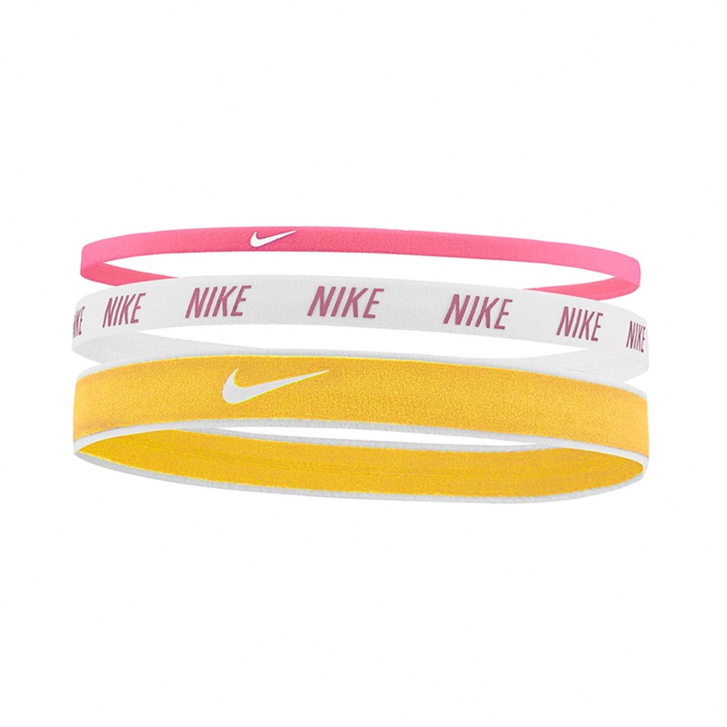 Nike 髮帶 Printing Headband 黃粉 彈性 矽膠 三入 【ACS】 N000254862-4OS