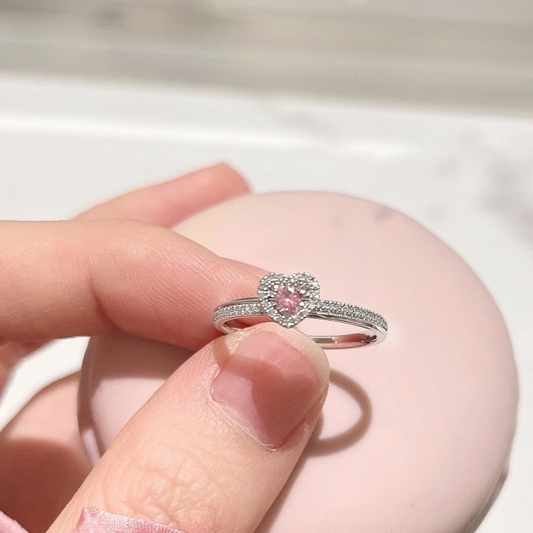隔日到貨 海洋之心 阿蓋爾 粉紅鑽 0.1克拉 10分 戒指 粉水晶 奧地利水晶 可調式戒圍A190