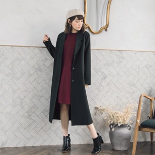 OB嚴選 韓系質感毛呢保暖翻領口袋長版大衣外套 《EA2173》大尺碼/女裝/現貨