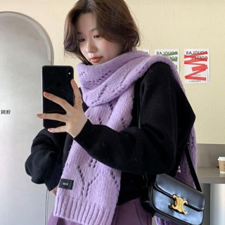 韓版鹹菜綠臺出貨夢幻紫色針織毛線圍巾女秋冬日系純色學生保暖圍脖潮披肩情侶禮物圍巾圍脖