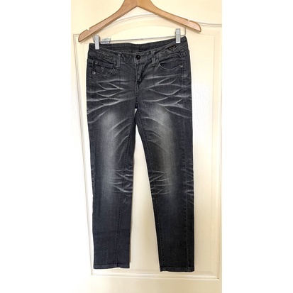 someone jeans深灰色 貓爪刷白 修身牛仔褲 九分褲