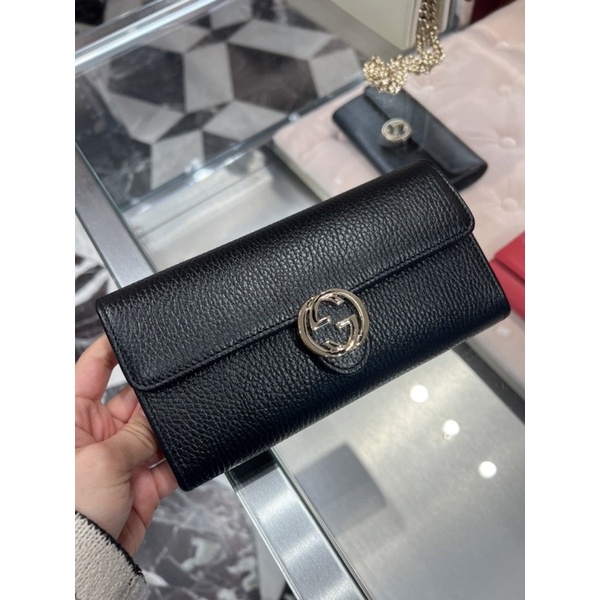 現貨在台💰15850 Gucci outlet Gg銀扣長夾