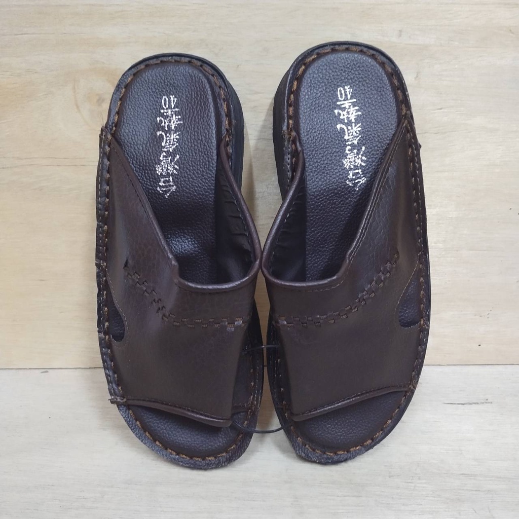 台灣製造 零碼出清-40號 / 氣墊款男拖-棕色滾邊 戶外拖鞋 大尺碼