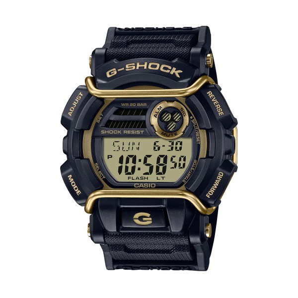 【CASIO G-SHOCK】經典復刻嘻哈潮流數位運動腕錶-黑x金 GD-400GB-1B2