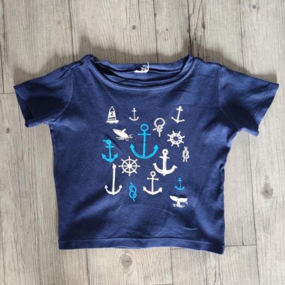 Flea 兒童 l 短袖上衣 素面短袖 兒童居家睡衣 兒童T 棉T 藍色短袖 藍色上衣 海洋 海邊 帆船T