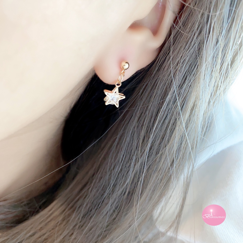 韓國 簡約小星鑽 星星耳環 925銀針 針式 夾式 耳環 台灣現貨【Bonjouracc】