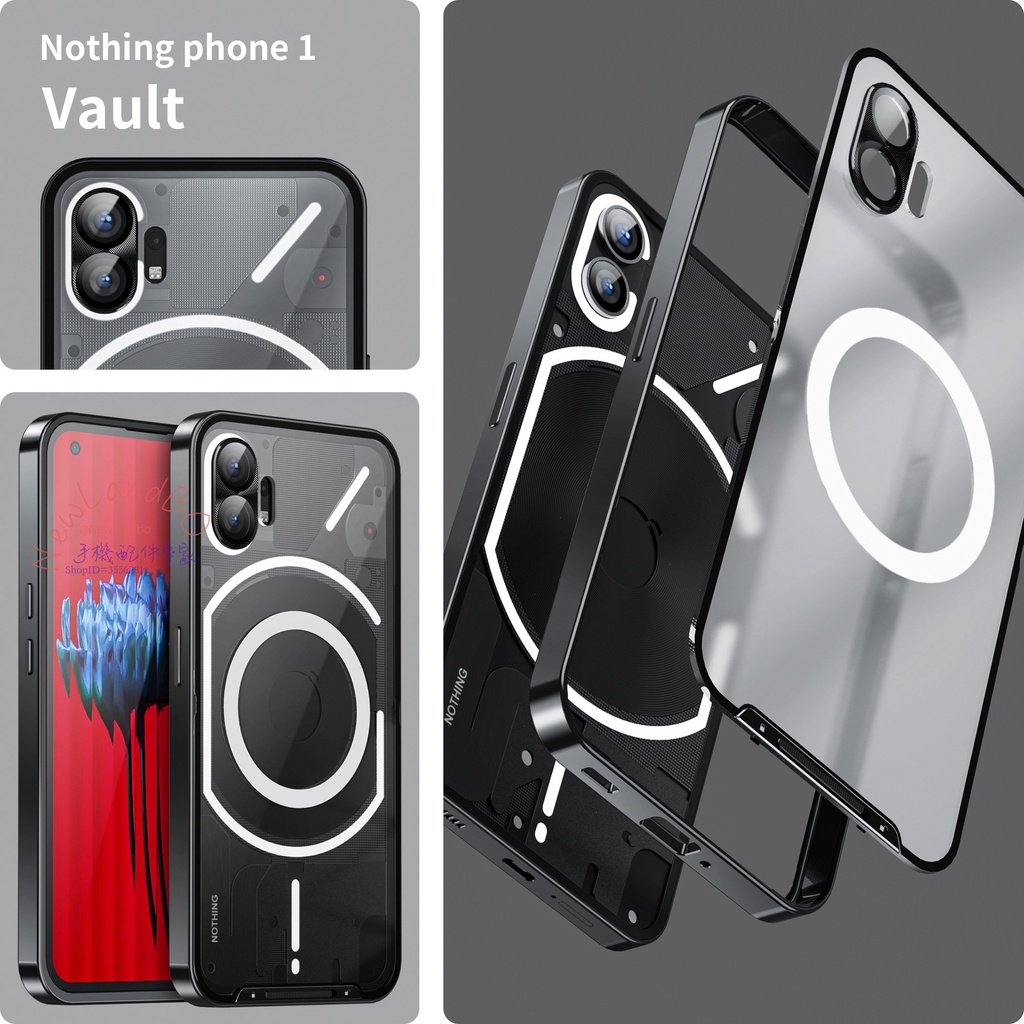 魔影 鋁合金邊框 Magsafe支援 磁吸式鋼化玻璃+霧面背板 手機保護殼 Nothing Phone 1 (1)
