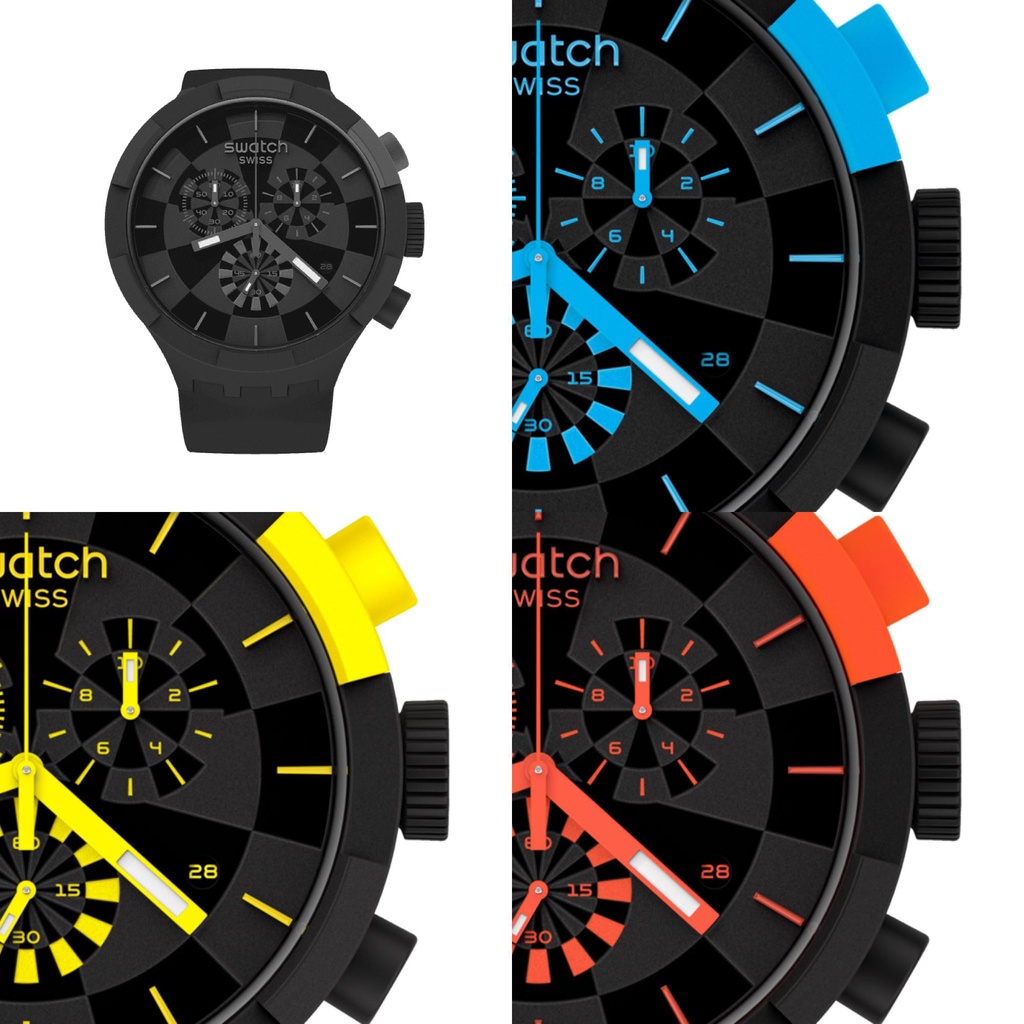 現貨 SWATCH BIG BOLD三眼計時手錶 CHECKPOINT黑紅黃藍 47mm SB02B400