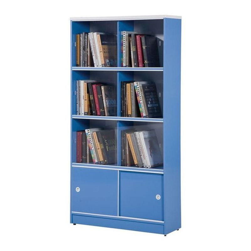 【PA1002-11】塑鋼拉門書櫃(BK-238)(藍色)(更換為框體加壓克力門片)(桃園以南請詢運費)