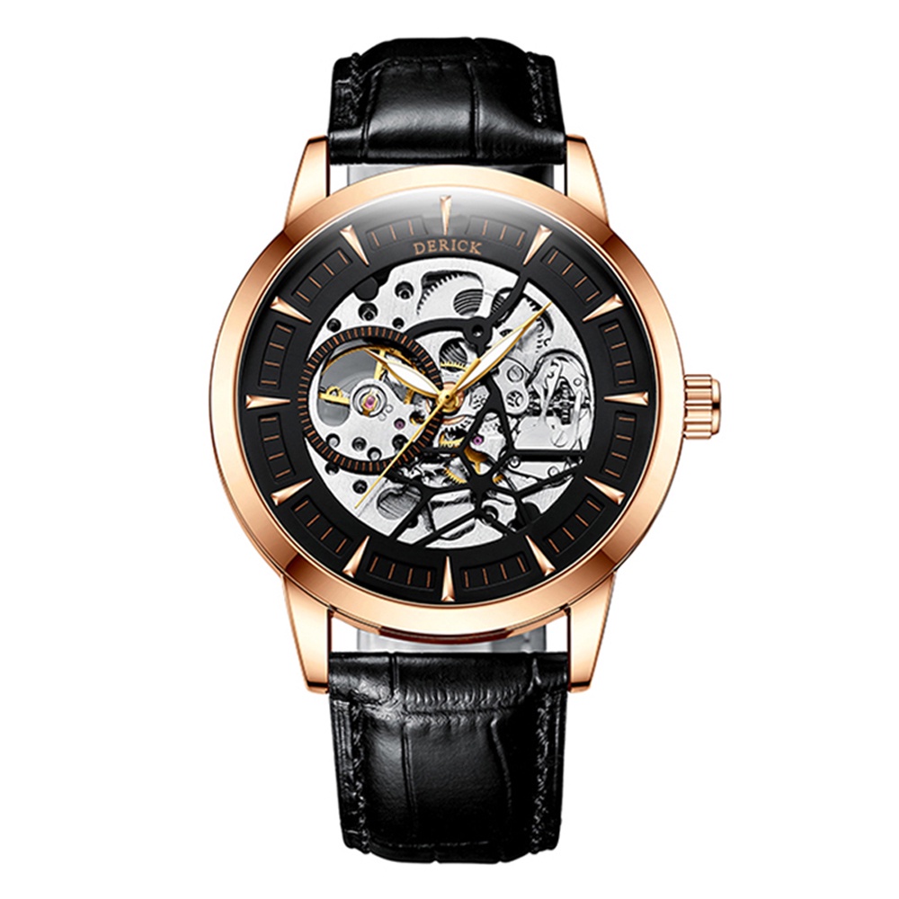 Derick 德理克 男手錶 指針式 機械錶 簍空面板 金屬錶款  自動上鍊 皮帶錶
