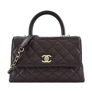 CHANEL 經典COCO HANDLE 菱格紋小牛皮兩用包(深棕)｜100%原廠真品｜JS Maxx官方旗艦館