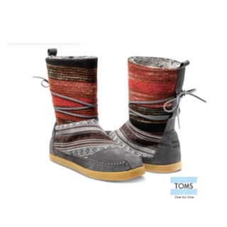 TOMS 民俗圖紋針織麂皮拼接雪靴-女款(灰)-10002952 MIXED