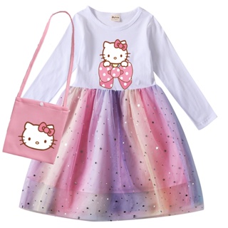 凱蒂貓衣服 兒童 長袖洋裝 KT貓衣服 卡通洋裝 女童裝 動漫cos服裝 洋氣 兒童公主裙子 包包