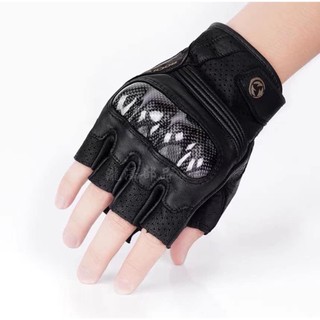 瀧澤部品 TAKIZAWA ROCK BIKER 半指羊皮碳纖手套 黑色 打洞透氣 騎士手套 防摔防護 通勤機車重機