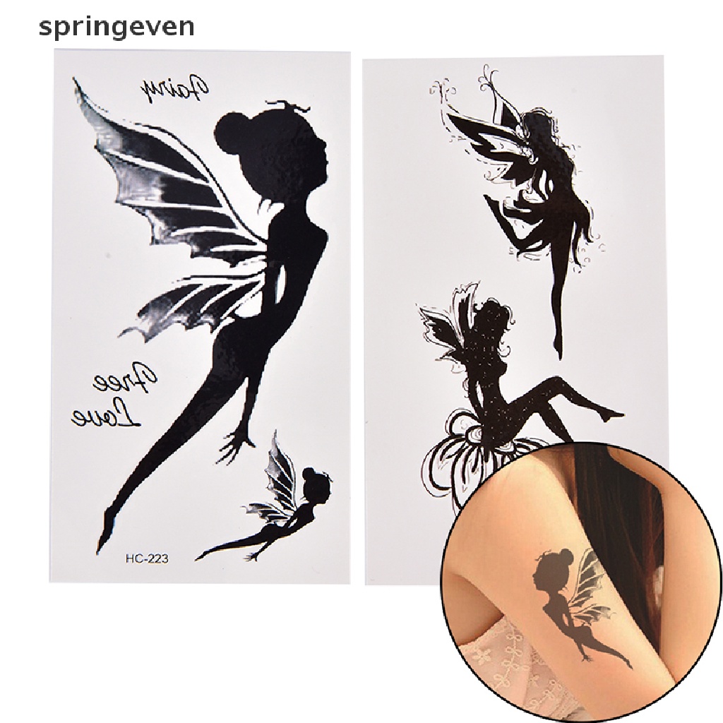 Springeven 黑色天使臨時紋身女性人體藝術動物防水紋身貼紙 RFT