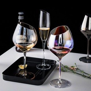 熱銷 高腳杯 幻夢斜口 紅酒杯 五彩水晶玻璃葡萄酒杯 香檳杯 勃艮第彩虹洋酒 高腳杯