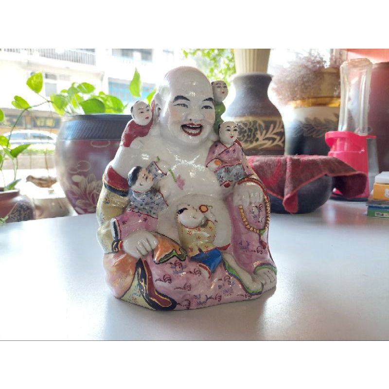 台灣鶯歌製作早期彌勒佛神像 宗教陶瓷器皿工藝品收藏品