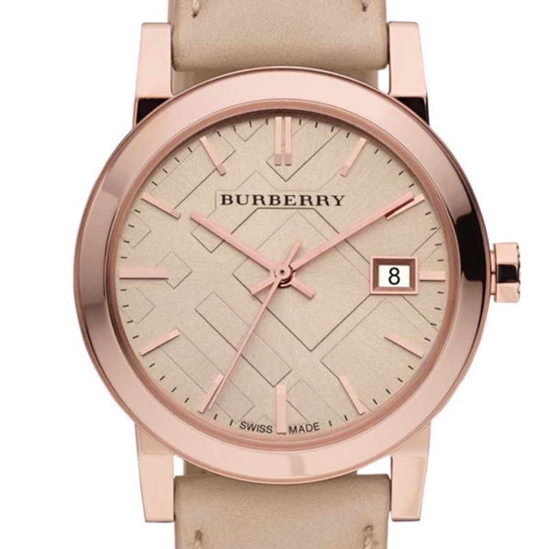 BURBERRY手錶 BU9109玫瑰金簡約風格立體格紋真皮革錶帶腕錶/女錶/36mm