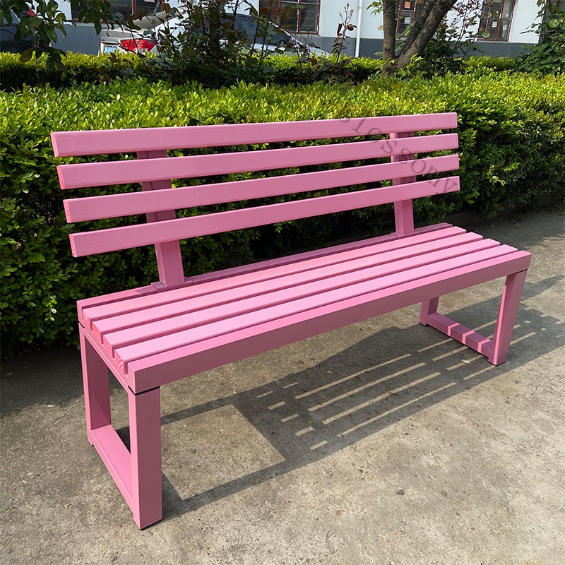 【簡佳宜居】免運  網紅粉色靠背公園椅戶外長椅商場休息實木凳子庭院鐵藝長條凳白色