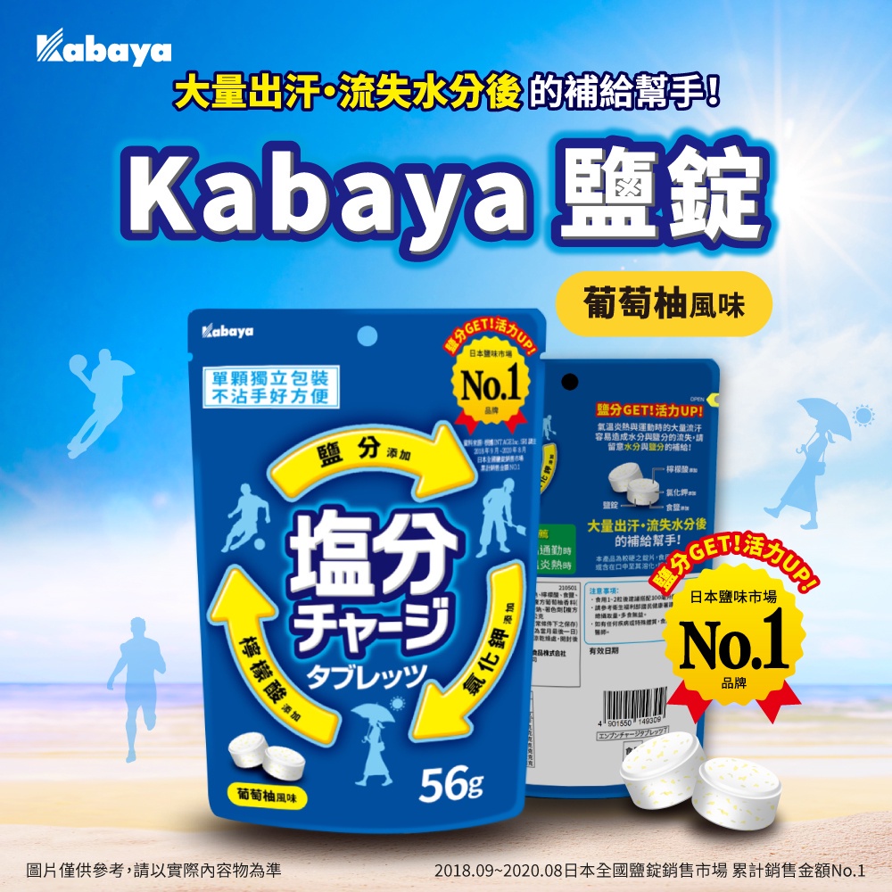 現貨 日本 kabaya卡巴 鹽錠-葡萄柚風味 (56g/包) 電解質 運動補給鹽糖