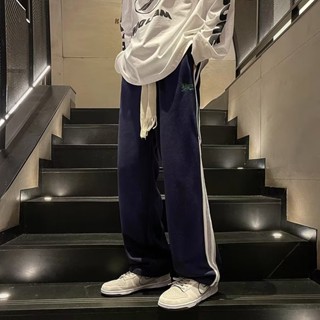 ✨ 好喝到咩噗茶 直筒休閑褲 日系復古九分褲 運動褲男 寬鬆百搭 秋季潮牌高街長褲 條紋復古風