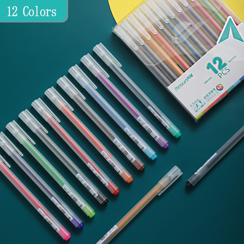 MUJI 無印良品風格彩色果凍中性筆12色0.5mm可愛彩色日記筆繪圖筆學生文具書寫工具