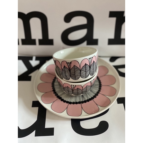 芬蘭Marimekko 極少見日本限定大薔薇 粉色一盤二皿
