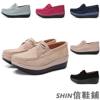 厚底樂福鞋女 真皮圓頭鬆糕鞋 平底休閒鞋 韓版厚底鞋 韓國懶人鞋 素面搖搖鞋 學生平底鞋 正韓厚底女鞋 現貨