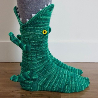 歐美卡通針織鱷魚襪Knit Crocodile Socks可愛動物毛線鯊魚地板襪 HKFJ