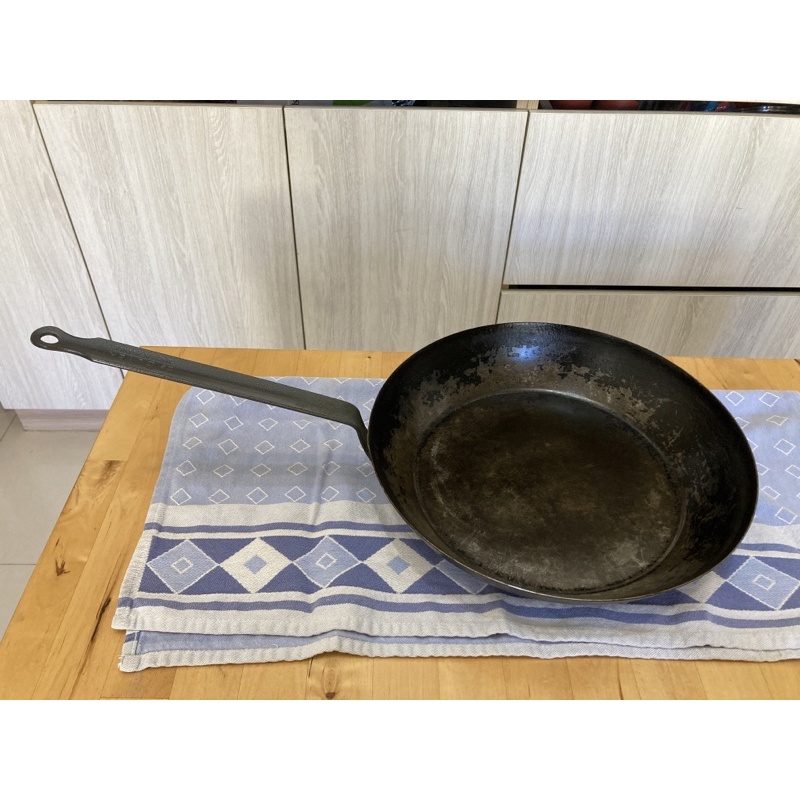 二手開鍋養鍋 法國製 畢耶de buyer 30.5cm輕礦藍鐵大平底鍋  輕巧 一次煎炒食材 快速上桌 純鐵鍋 精鐵鍋