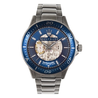 MASERATI 瑪莎拉蒂 | 原廠平行輸入手錶-鏤空海神藍精鍍槍黑色機械腕錶-R8823140001