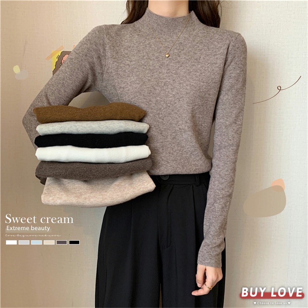 【買到戀愛】隔日到貨 自帶濾鏡微高領針織內搭長袖 毛衣 打底衫 針織 高領 打底衣 女裝【FB1917】