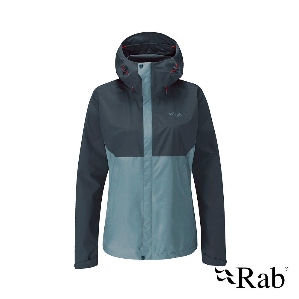 【英國 RAB】Downpour Eco Jacket 輕量防風防水連帽外套 女款 獵戶藍/灰 #QWG83｜碧綠商行
