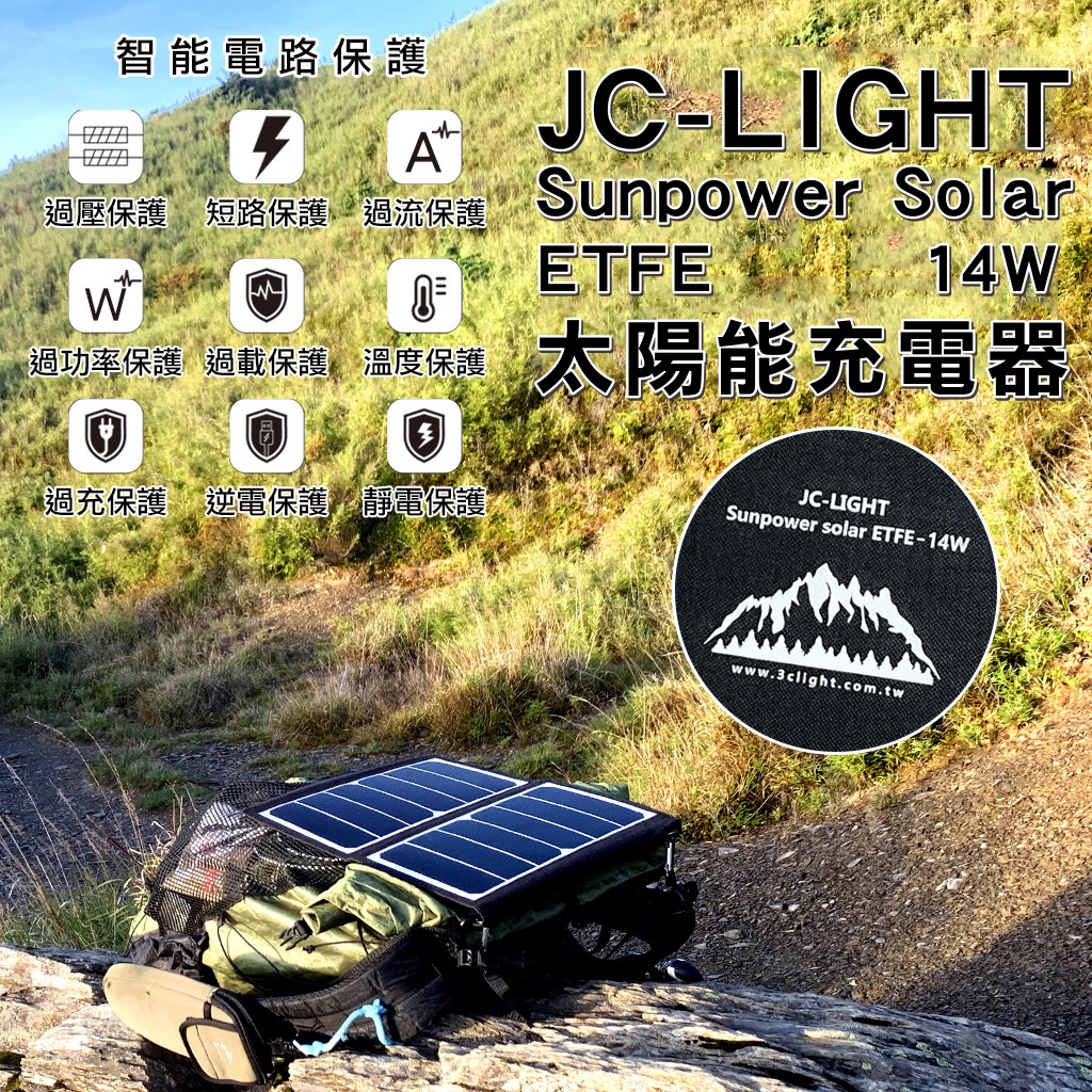 【保固1年】台灣設計 JC-Sunpower ETFE 14W/28W 輕量 便攜 太陽能充電器 太陽能板 保固一年
