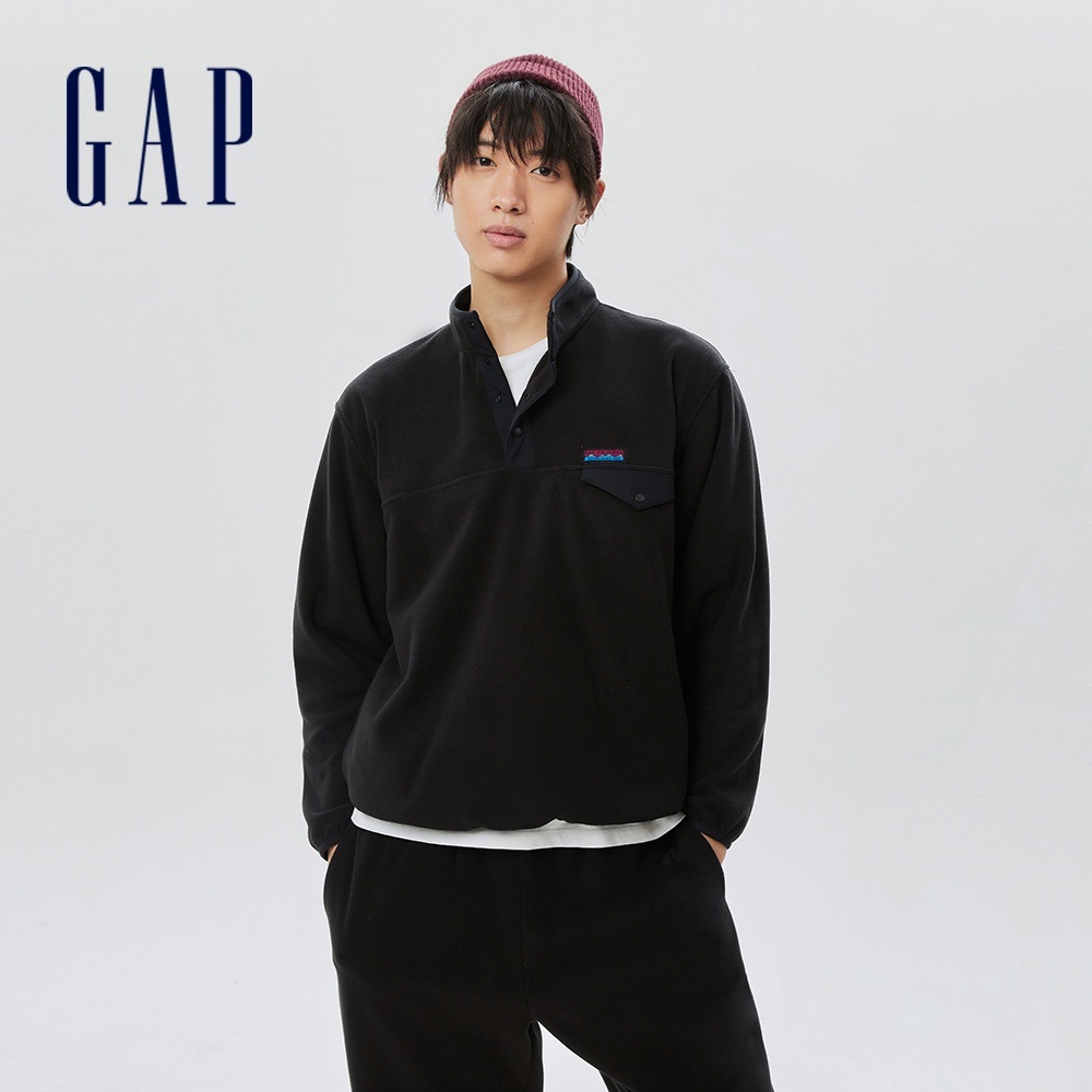 Gap 男女同款 Logo立領搖粒絨大學T-黑色(505474)