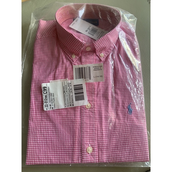 Polo Ralph Lauren 小馬 短袖襯衫 粉色白色格紋