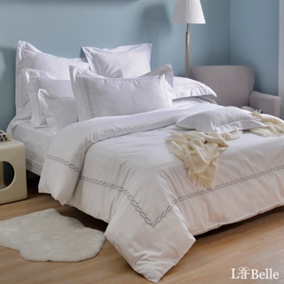 La Belle 600織長絨棉 被套床包組 雙/加/特 格蕾寢飾 雅致葉影 凝靚白 刺繡 可超取