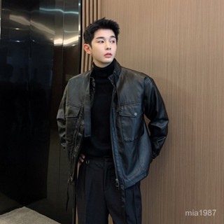 【精品男裝】黑色機車pu皮衣短款2022春裝新款韓版潮流帥氣皮夾剋修身潮牌外套jioyh msxl