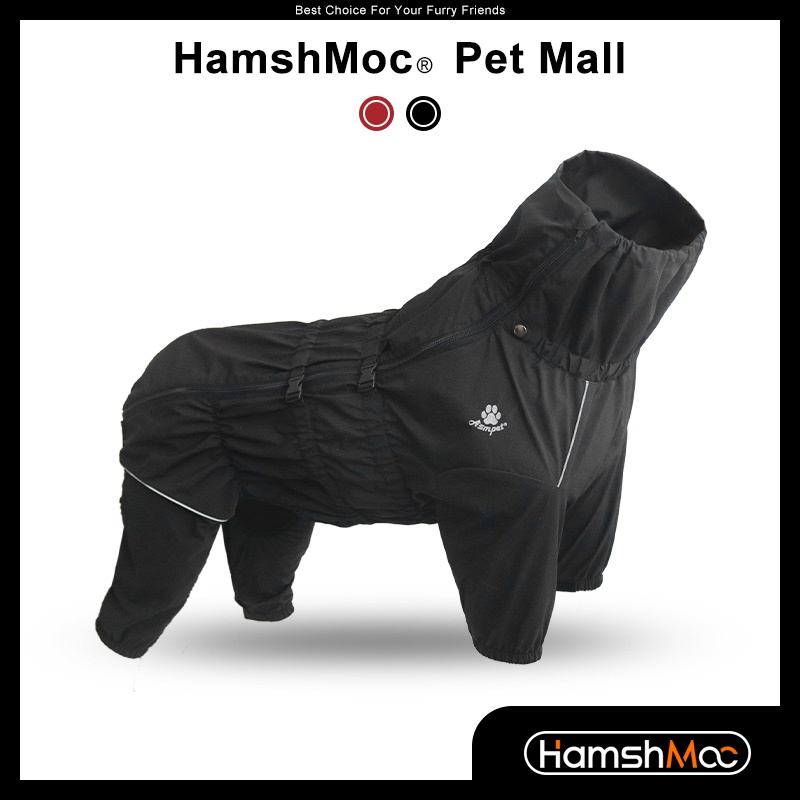 HamshMoc 防風寵物雨衣 全包裹狗雨衣 四腿包裹 輕量 帶狗鏈孔 防水 反光 狗狗防風外套 狗雨披【現貨速發】