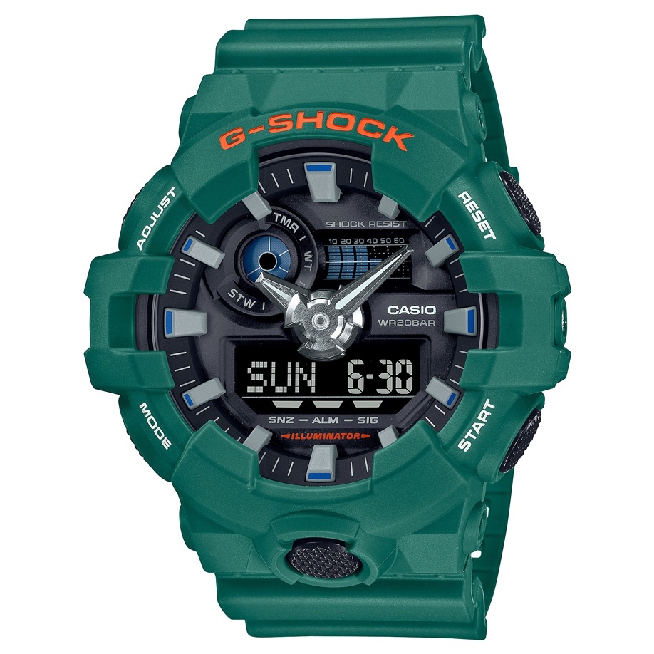 CASIO卡西歐 男 G-SHOCK 街頭潮流時尚大錶徑雙顯腕錶/水墨綠(GA-700SC-3A)