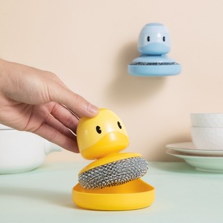 🌸萌院🌸現貨售完為止 壁掛小黃鴨 廚房洗碗刷 家用清潔鋼絲球 不沾水清潔餐具 神器 自動加液可掛 洗碗