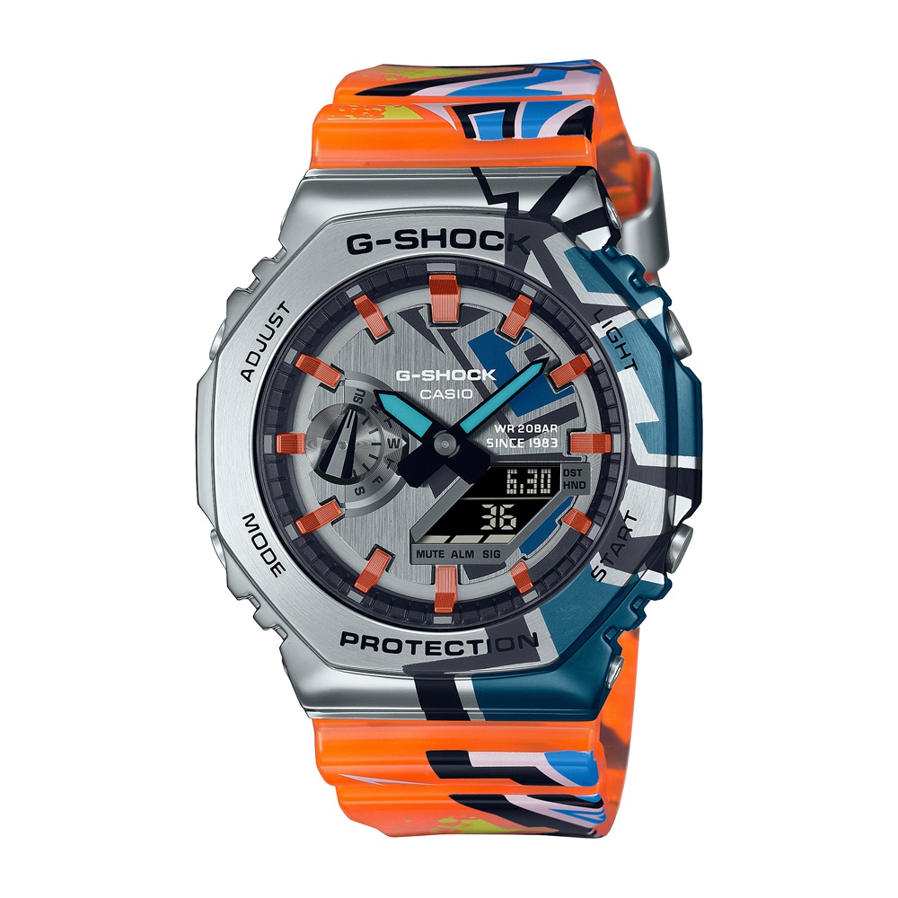 CASIO  卡西歐 G-SHOCK 塗鴉藝術 個性橘 雙顯電子腕錶 44.4mm GM-2100SS-1A