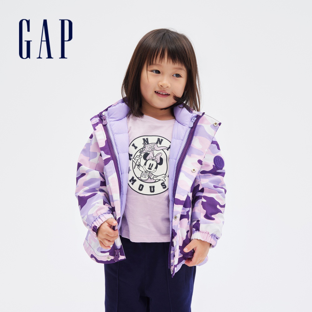 Gap 兒童裝 防雨三合一連帽羽絨外套 大絨朵羽絨系列-紫色迷彩(400184)