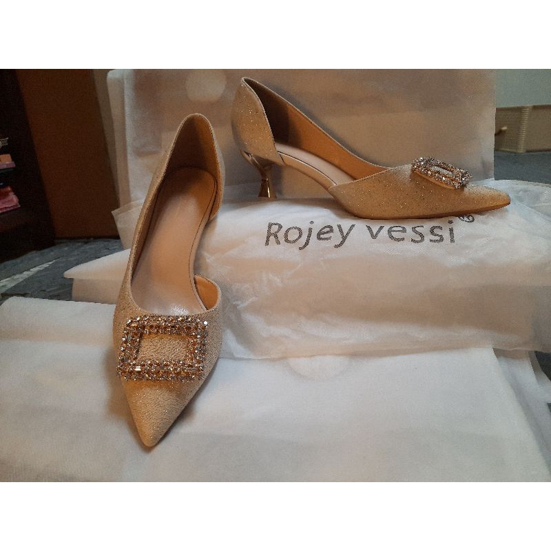 二手婚鞋（近新）Rojey vessi - 粉杏色中跟鞋 - 25.5號