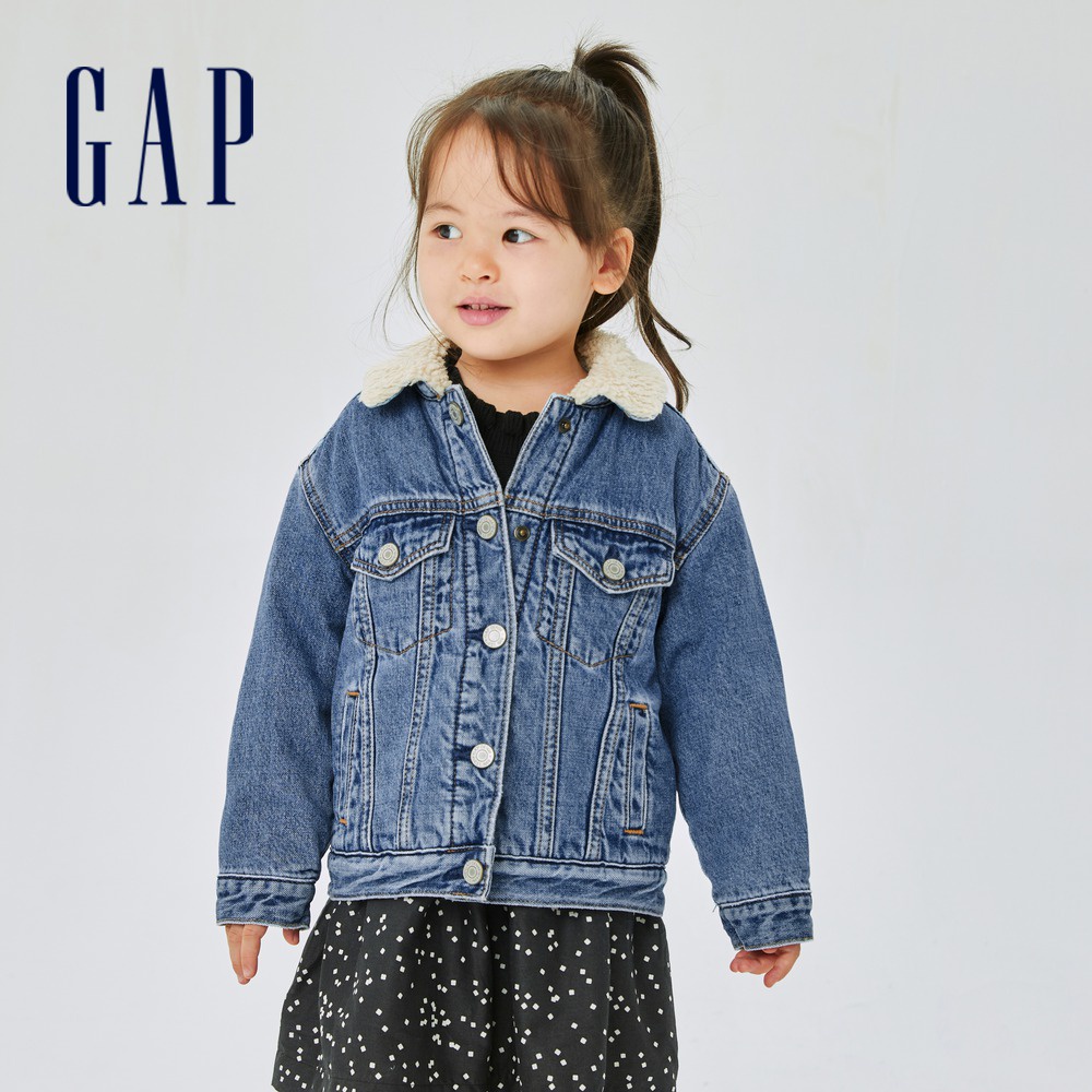 Gap 女幼童裝 保暖仿羊羔絨牛仔外套-藍色(430276)