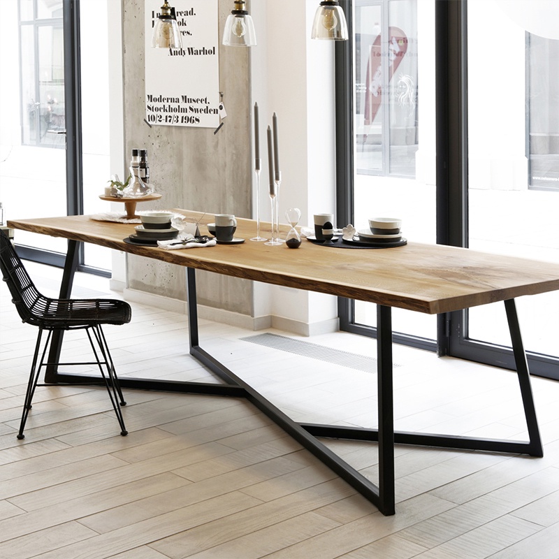 現代傢用簡約實木餐桌椅鐵藝喫飯桌子餐廳飯桌小戶型原木桌椅組閤