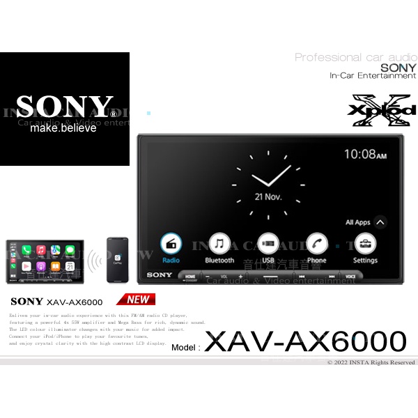 音仕達汽車音響 SONY XAV-AX6000 6.95吋觸控螢幕 支援 安卓系統 無線Apple CarPlay